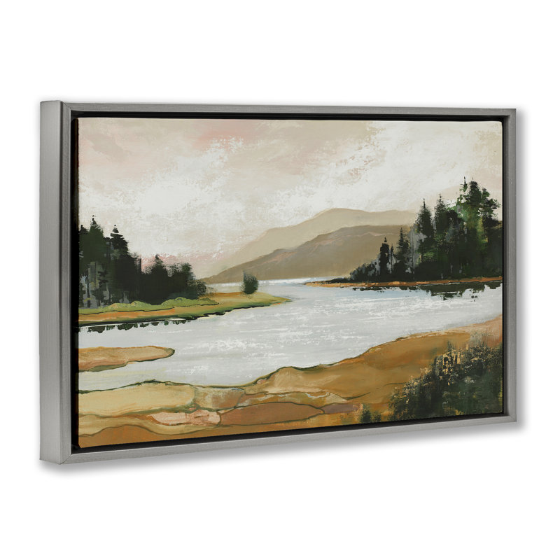 Relaxing Valley Lake Floating Frame, design by Max Maxx, 17" H x 25" W, Luster Gray Floater Frame