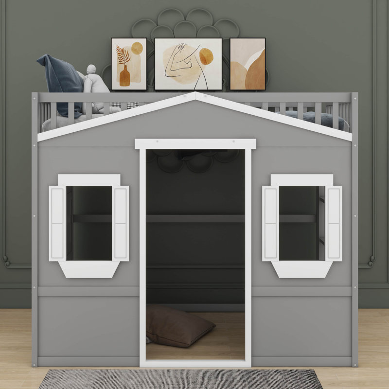Lit mezzanine double avec échelle, Gris / Blanc