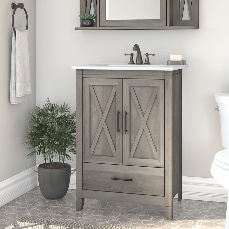 24W Single Bathroom Vanity with Ceramic Basin, Driftwood Gray