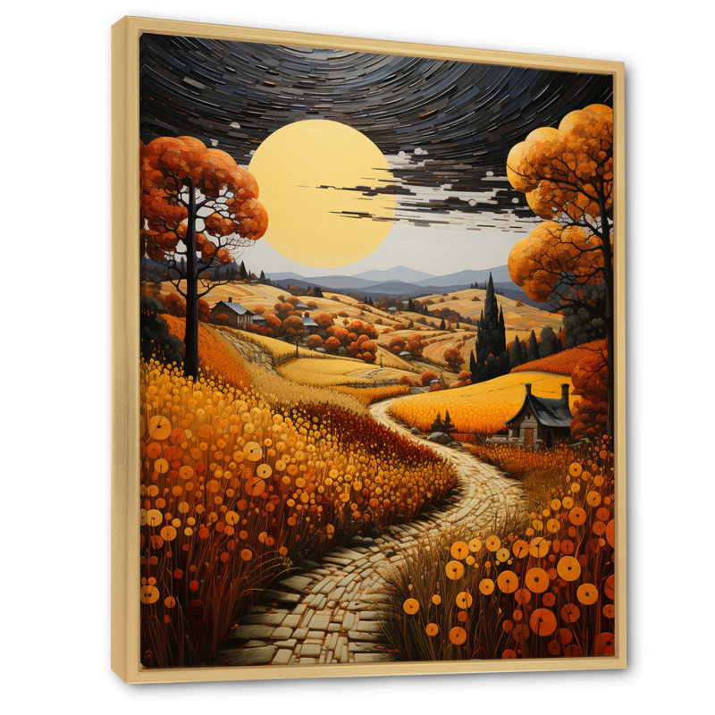 Batur Farm Golden Harvest Pointillism VII, reproduction d'art sur toile, H 20 po x l 12 po x P 1 po, Cadre naturel flottant
