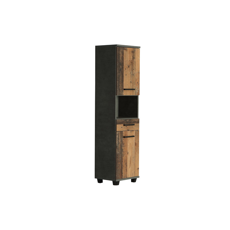 Aceituno Freestanding Linen Cabinet, Dark Grey Concrete/Vintage Old Wood