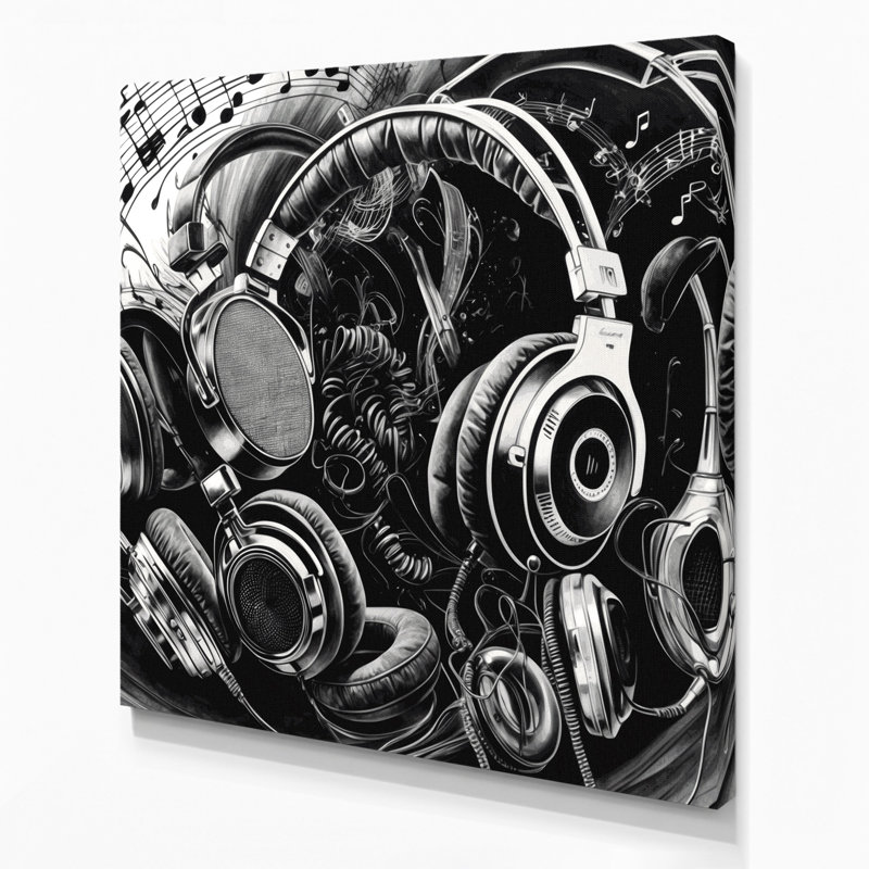Art musical sur toile gris, H 32 po x l 32 po