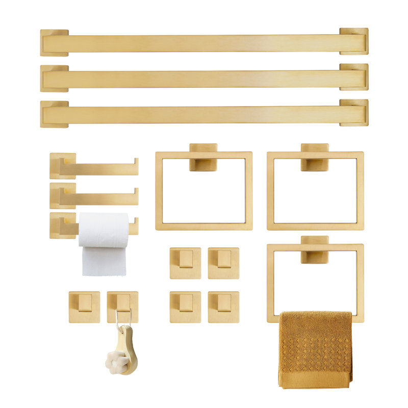 Ensemble de 15 serviettes de bain modernes en acier inoxydable à fixation murale 201, Gold