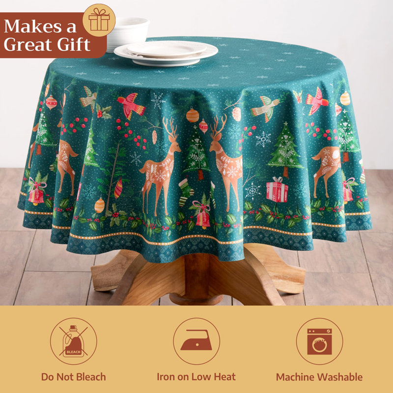 Maison d' Hermine Table Cloth Round Table 100% Cotton 69 Inches Fall Tablecloth Reusable Everyday Use for Thanksgiving Christmas Decorations Dining Farmhouse Party (Hygge Christmas)
