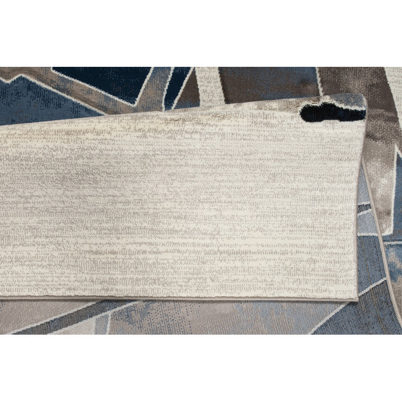 Tapis abstrait blanc / bleu Tyka, Rectangle 2 pi 1 po x 3 pi 3 po