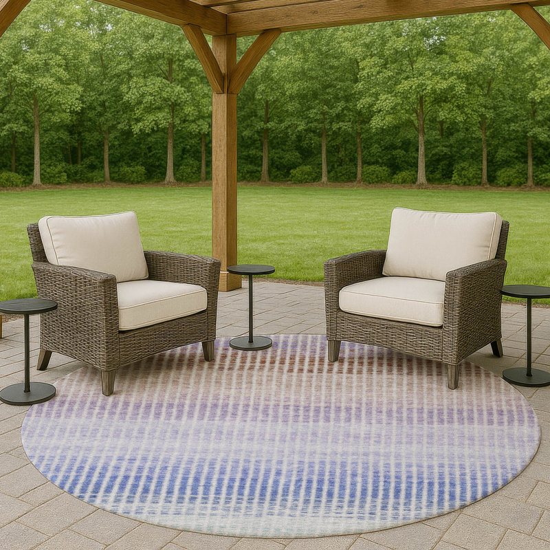 Machine Washable Indoor/Outdoor Chantille ACN2313 Stripes Rug, Round 8'