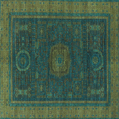 Tapis oriental en laine / polyester tissé à la machine en bleu / jaune / brun