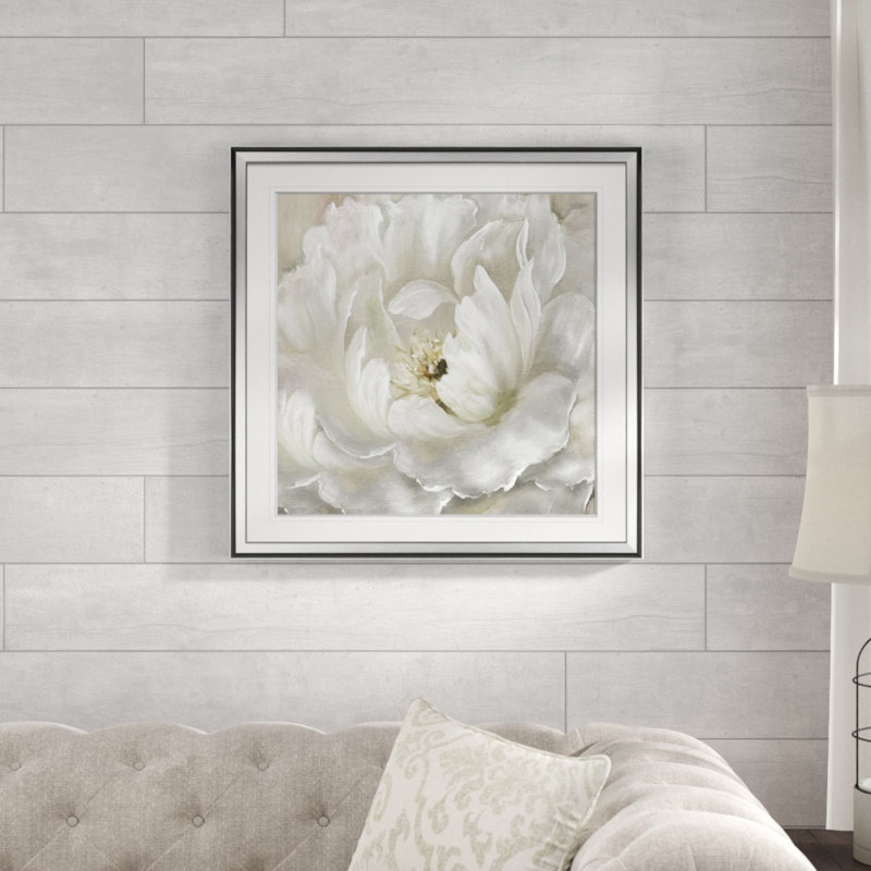 Tableau « Pivoine parfaite », H 16 po x l 16 po x P 1,5 po, Cadre argenté