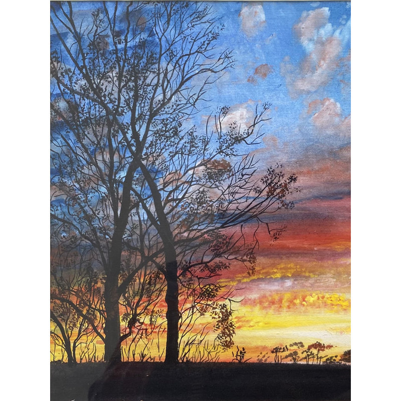 Paysage de lever de soleil | Aquarelle sur feuille | Avec cadre | Par Jashanpreet Kaur