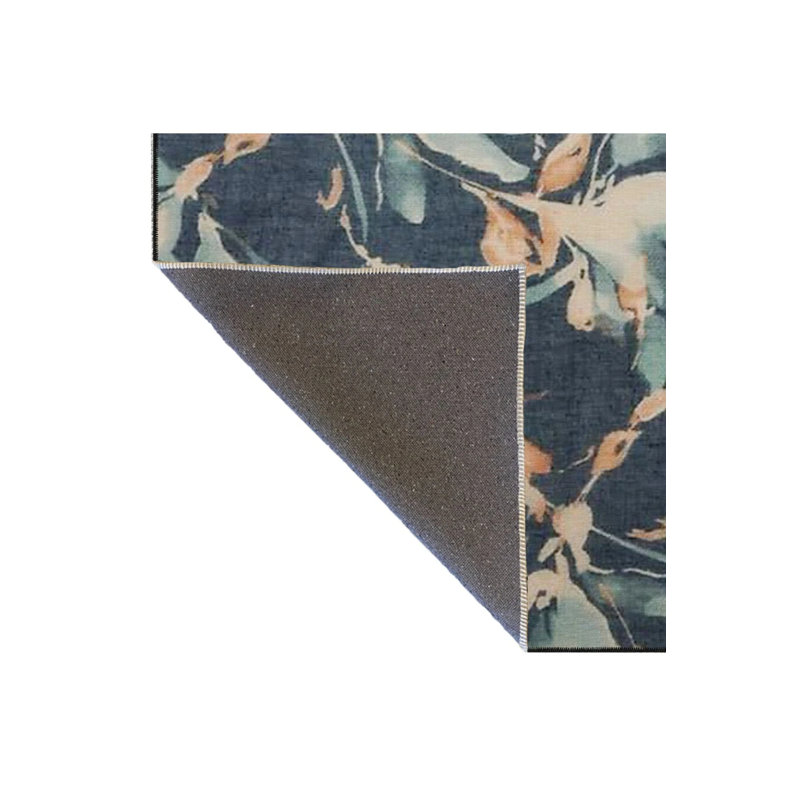 Blue Leaf Washable Cotton Multicolored Decorative Rug, Rectangle 2'4" x 4'