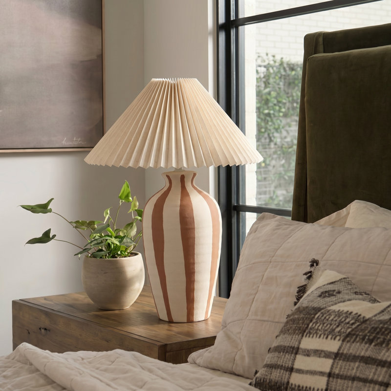 Stoneware Table Lamp with Pleated Shade