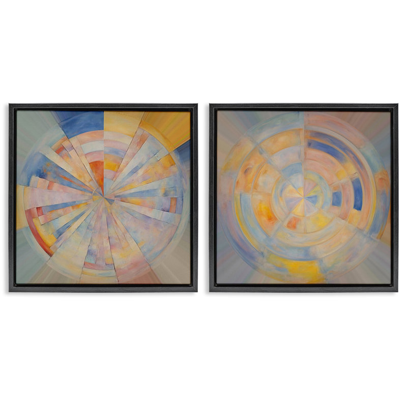 Ensemble de 2 toiles flottantes encadrées Centric Circle Geometrics par PC Noah Bay, Cadre flottant noir de jais