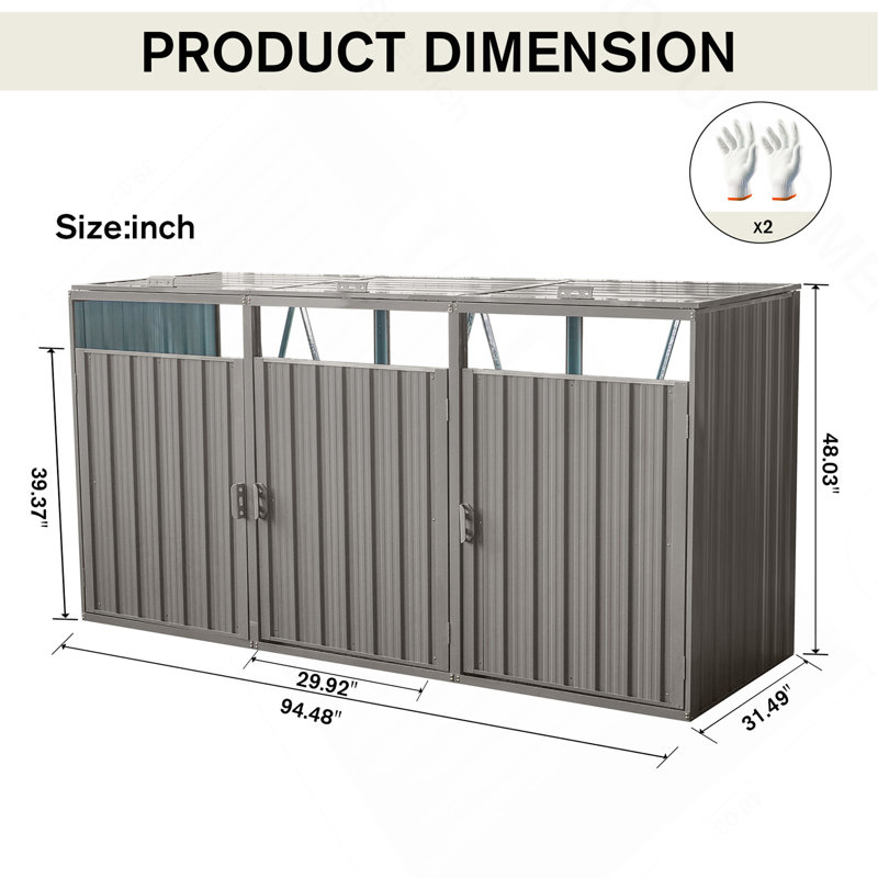 La poubelle contient 3 poubelles en métal pour le rangement des ordures, en acier galvanisé inoxydable, Gris