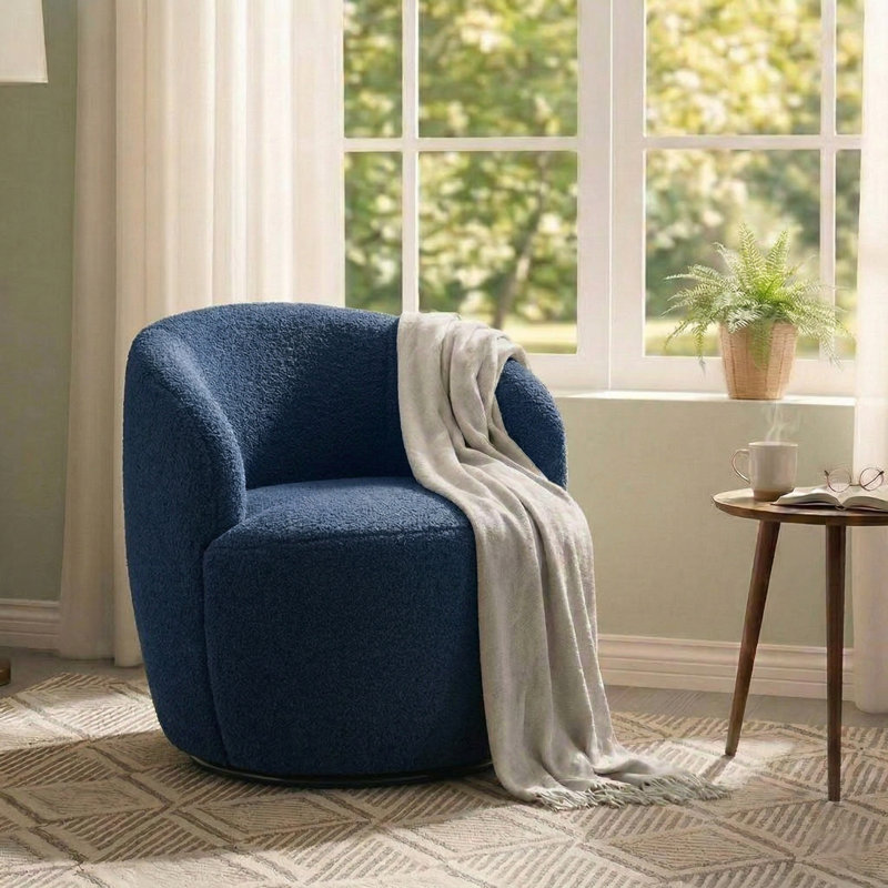 Teddy Fabric Swivel Accent Armchair Barrel Chair, Midnight Blue