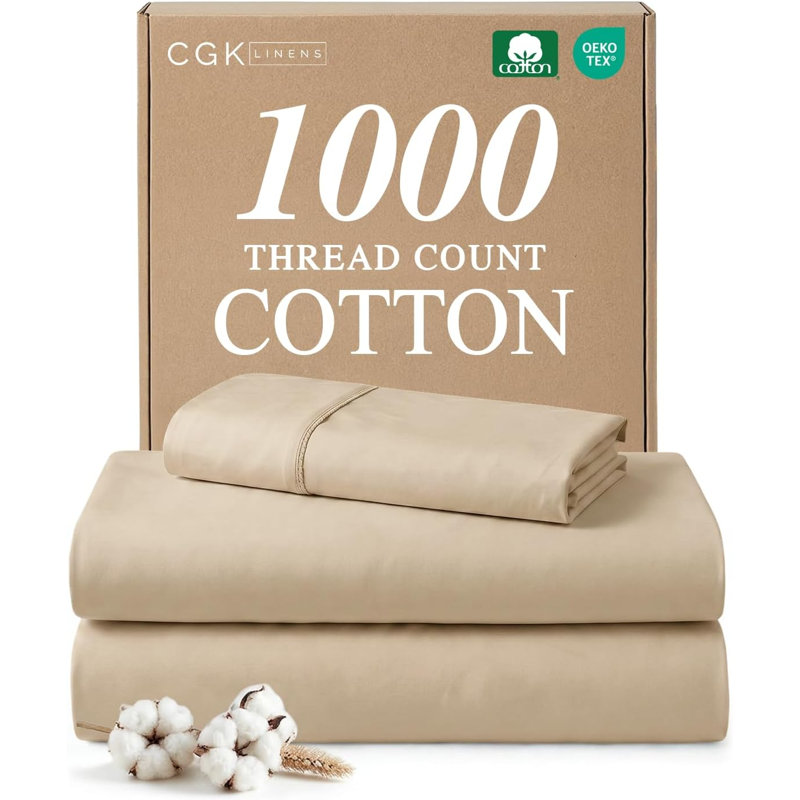 100% Cotton 1000 Thread Count Luxury Sheet Set, Hotel Collection, Soft, Premium Bedding, King Sheet Set + 2 Pillowcases