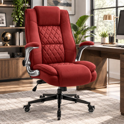 Fauteuil de direction en velours à haut dossier, fauteuil de bureau ergonomique avec support lombaire réglable, fauteuil d'ordinateur en tissu robuste de 350 lb avec dossier inclinable réglable, roues verrouillables et accoudoirs rembourrés pour le bureau personnel