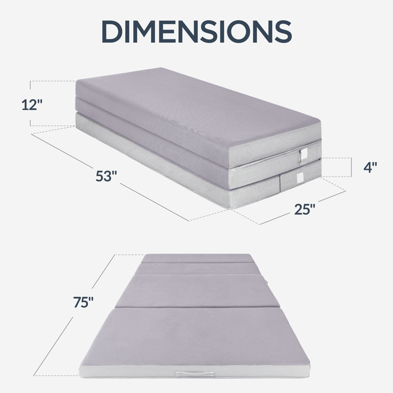 4in Thick Folding Portable Mattress Topper w/ Carry Case, Washable Cover, Full / Double, Gray
