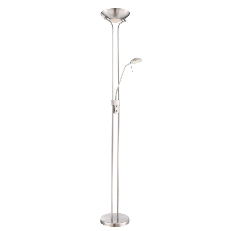 Valentin 180cm LED Torchiere Floor Lamp, Matt nickel, 1 x 16W LED, 18V + 1 x 4.5W LED, 9V