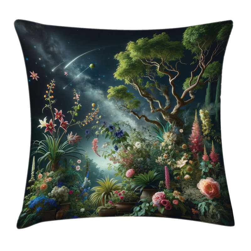 Green Dark Night Blue Floral Polyester Square Pillow Cover
