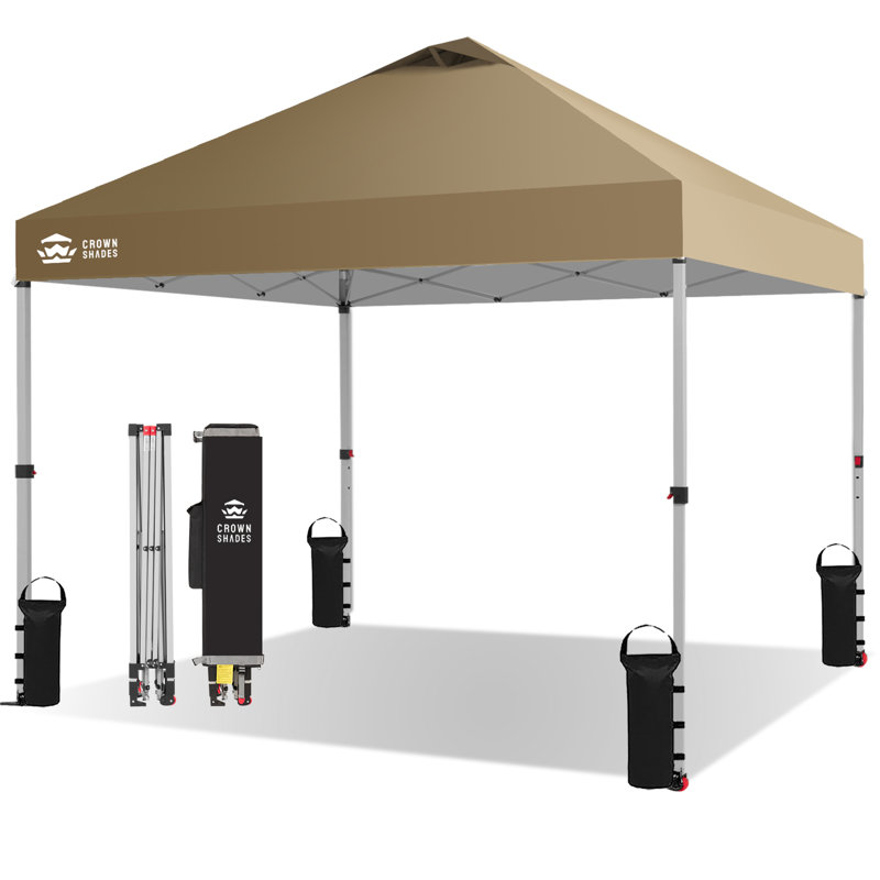 10 Ft. W x 10 Ft. D Metal Pop Up Canopy Tent with One Push Setup, Beige