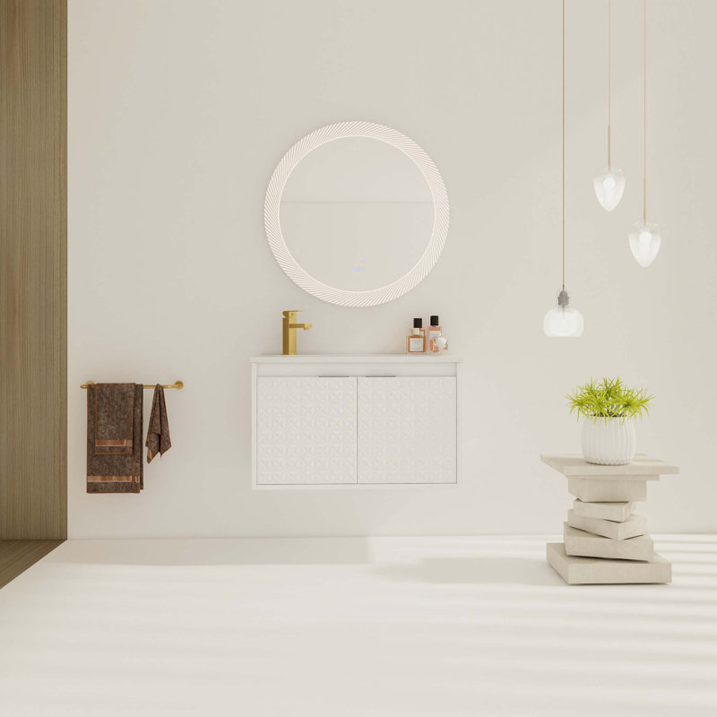 Meuble-lavabo mural 30 po avec lavabo, portes à fermeture douce, pour petite salle de bain