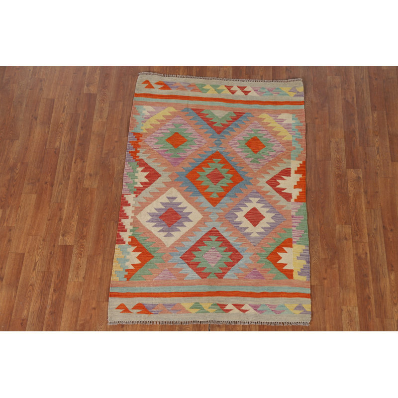Tapis géométrique réversible en laine Kilim 3 x 5