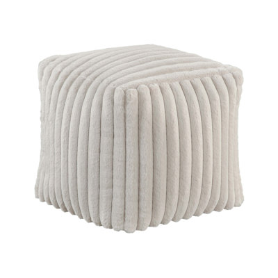 Square Pouf Plush Off-White Corduroy Fabric Upholstery Modern Ottoman, Footstool, Non-Slip Floor Pouf, Bean Bag Chair, 1Pc Sitting Pouf