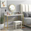 Bureau de maquillage avec miroir Modern, coiffeuse avec rangement ouvert, finition en faux marbre et structure en acier pour la chambre à coucher, blanc et doré