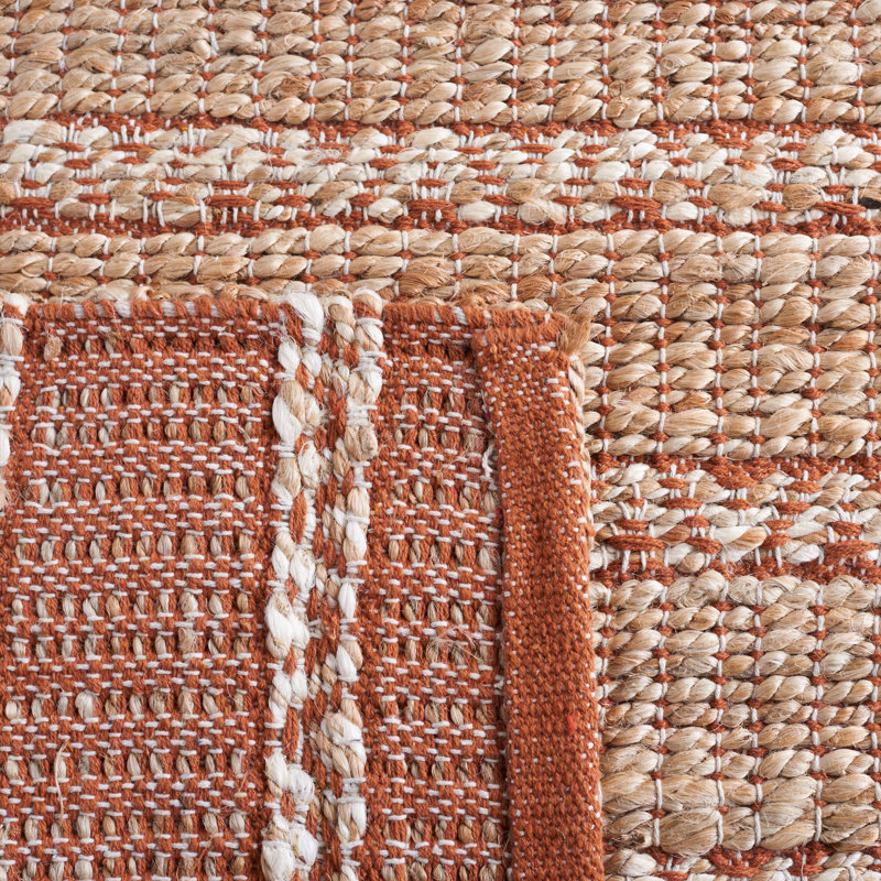 Iffath Natural Fiber Flat Weave Jute/Cotton Geometric Rug in Rust/Natural, Square 6'6"
