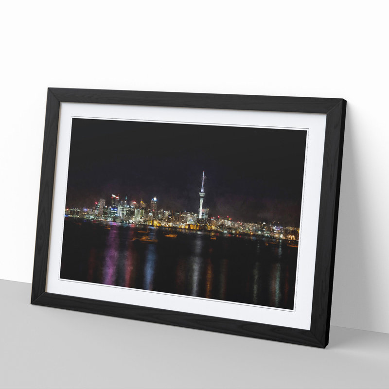 Auckland New Zealand Skyline - Picture Frame Graphic Art, 36cm H x 48cm W x 2cm D, Black Framed