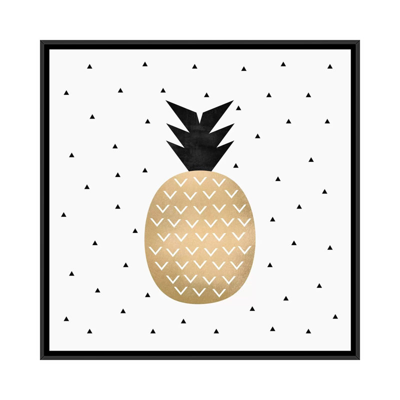 « golden ananas »-impression sur toile tendue, H 18 po x l 18 po x P 1,5 po, Toile avec cadre noir, Pas de tapis