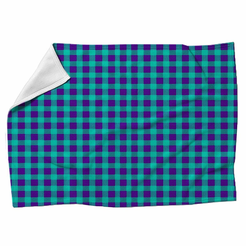 Machine Printed Throw Blanket, Twin, Purple/Blue, Gingham