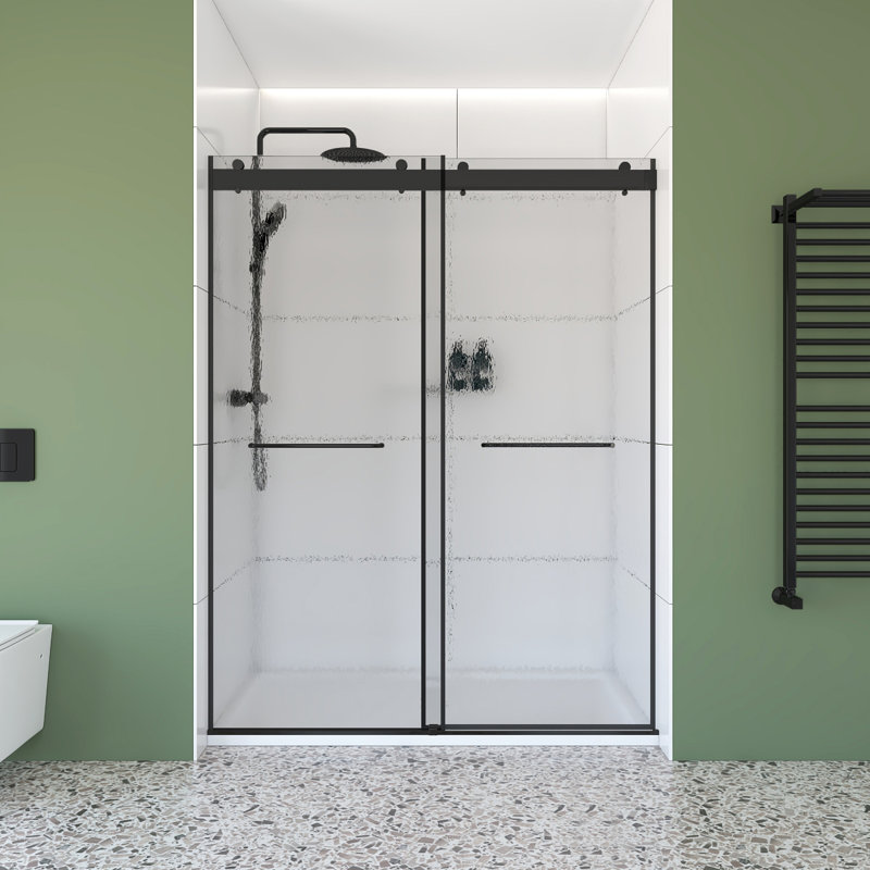 Molly 60" W X 32" D X 76" H Frameless Shower Door Rectangular Shower Kit In Chrome With Rain Drop Glass Finish, Black