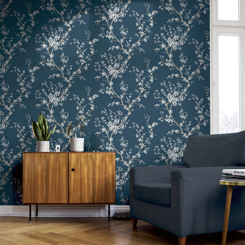 Kaia Blue Flowering Tree Wallpaper