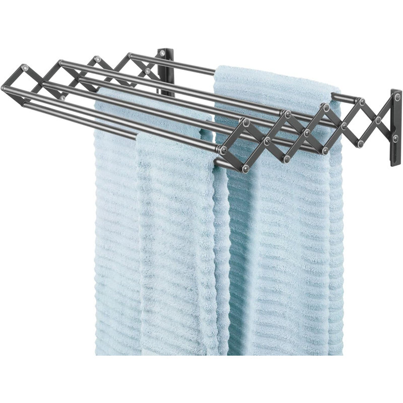 White Steel Wall Mount Accordion Clothes Drying Rack