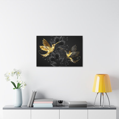 Art mural noir sur toile Hummingbirds avec fleurs noir