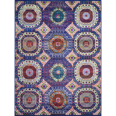 Hand Knotted Geometric Area Rug in Red/Purple/Pink/Navy