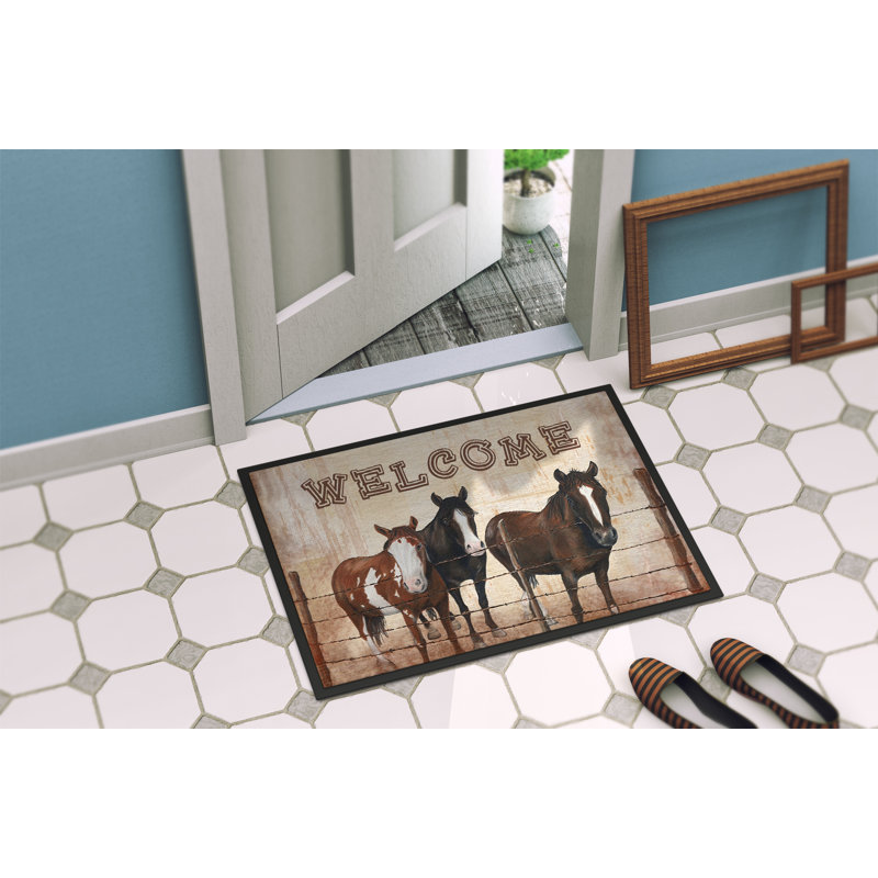 Tapis d'entrée antidérapant Welcome Horses, Rectangle 1 pi 6 po x 2 pi 3 po