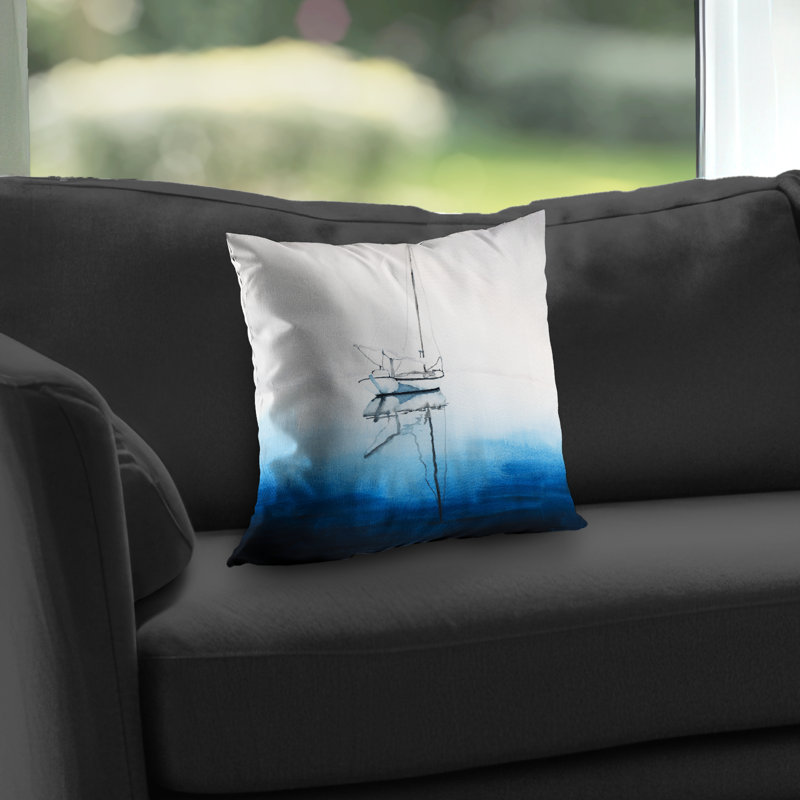 White Boat on Deep Blue Water - Scenic Poly Twill Throw, Square 14"