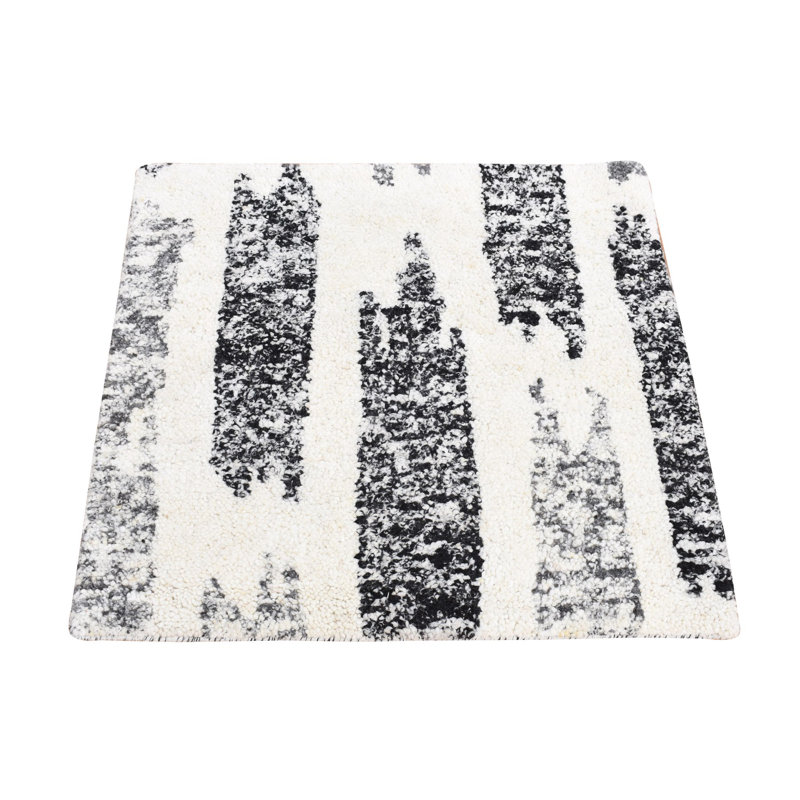 Tapis oriental carré noir en laine noué à la main 3 pi x 3 pi