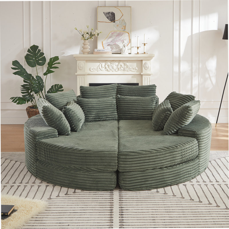 Canapé rond surdimensionné en velours côtelé de 78,5 pouces, convertible en deux fauteuils inclinables, canapé-lit 2 en 1, conception de coussin pour le cou avec cinq coussins décoratifs
