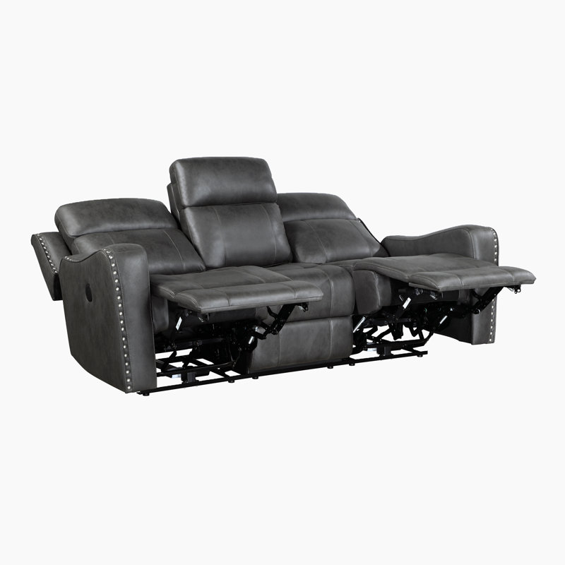  Canapé moderne et contemporain Ikher de 82 po - Fauteuil inclinable électrique en microfibre poli avec charge USB et garniture cloutée élégante.