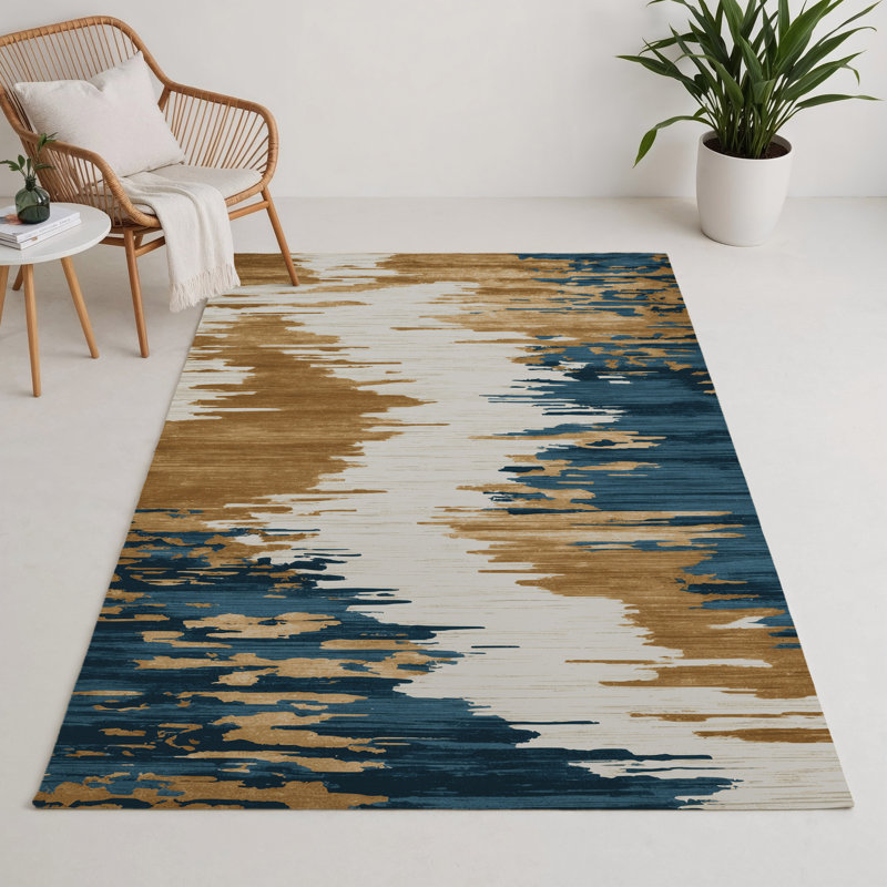 Watercolor Beige Indoor and Outdoor Area Rug, Rectangle 3' x 5'