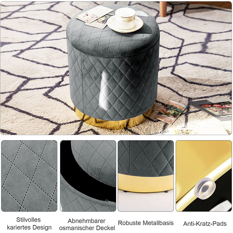 36cm Wide Round Solid Colour Ottoman with Storage