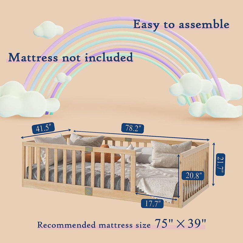 Kids Twin Toddler Beds, Natural