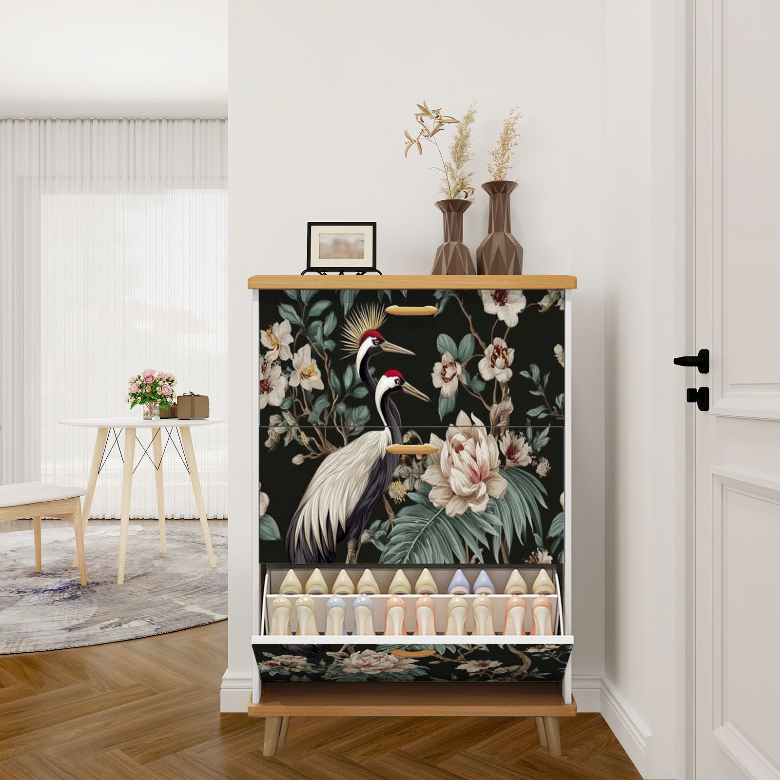 East Urban Home Shoe Storage Cabinet with 3 Flip Drawers for Vintage ...