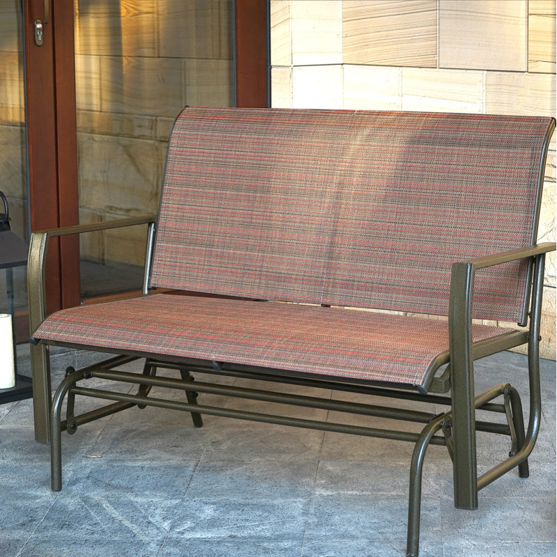 Sutapa Patio Glider Bench - Outdoor Rocking Loveseat with Sturdy Frame and Brown PVC-coated polyester Seats