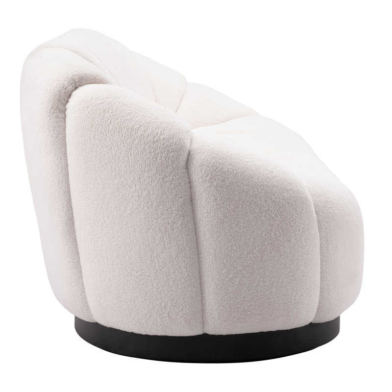 Bhutan Cream Polyester Shearling Modern Stationary Sofa