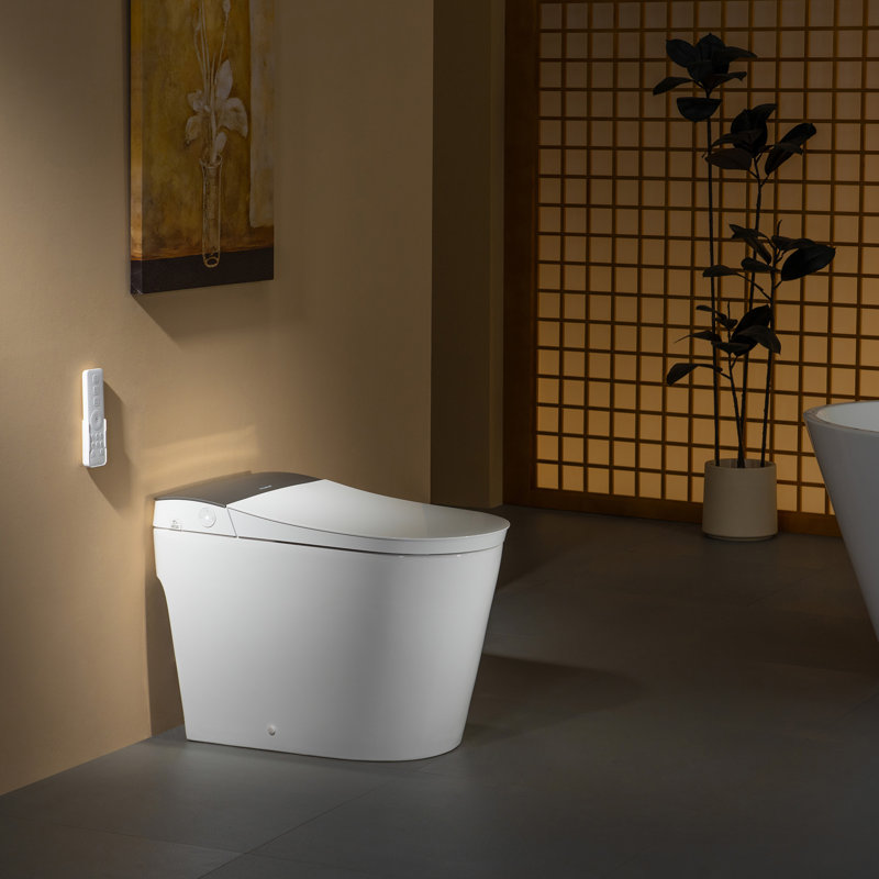Toilette intelligente avec score de chasse de 1 000 g MaP, bouclier en mousse, sécheuse mobile, chasse occultante, hauteur confort ADA, ouverture et fermeture automatiques, siège chauffant