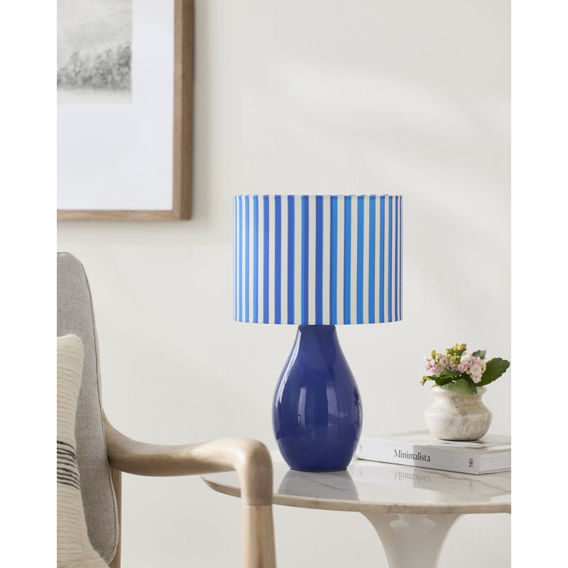 Ceramic Table Lamp with Linen Drum Shade, Dark Blue